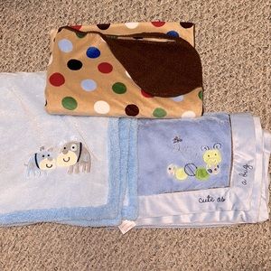 3 FLEECE BABY BLANKETS CARTERS DOTS SHERPA CUTE AS A BUG BABIES R US DOG